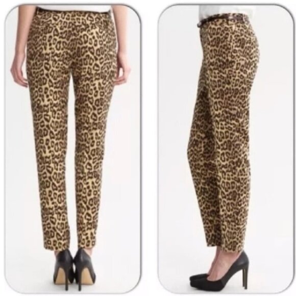 BANANA REPUBLIC Camden Pant Animal Print Cheetah Leopard Camel Tan 8 Dressy Pant - Picture 1 of 7